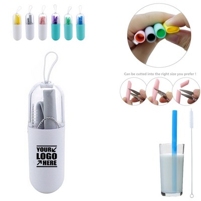 Foldable Silicone Straw With Capsule Case