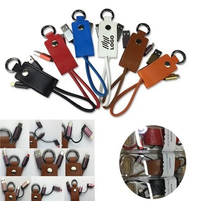 3 In 1 Leather Keychain Data Charging Cable