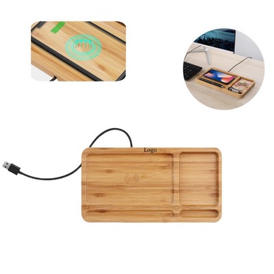 Wooden Desktop Organizer with Wireless Charger