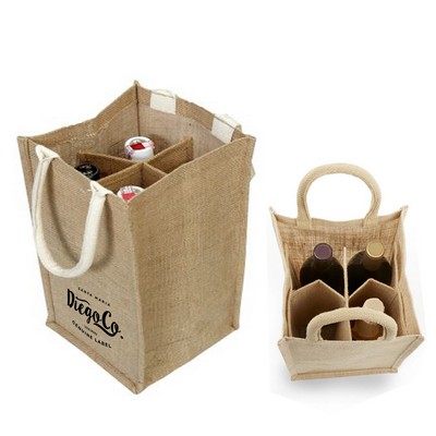 Eco-Friendly Reusable 4-Bottle Jute Wine Bag