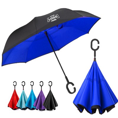 Hands-Free Reverse Folding Umbrella with C-Shaped Handle