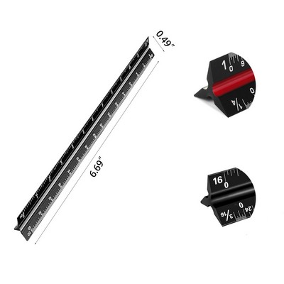 Laser-Etched Aluminum Triangular Drafting Tool Imperial and Metric Conversion Standard Metal Ruler