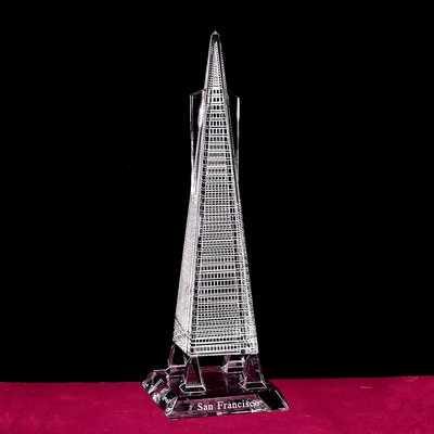 8" Crystal San Francisco Transamerica Tower Sculpture w/Custom Etching