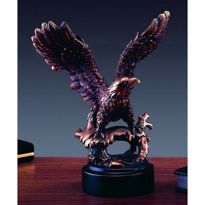 Copper Finish Landing Eagle on Loop Stump Trophy w/ Round Base (7"x8")