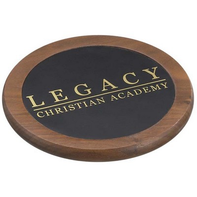 Solid Walnut Wood Round Coaster w/Leather Inserts