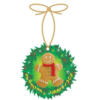 Gingerbread Man Promotional Wreath Ornament w/ Black Back (9 Square Inch)