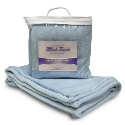 Mink Touch Luxury Baby Blanket 30"X40" -- Baby Blue (EMBROIDERED)