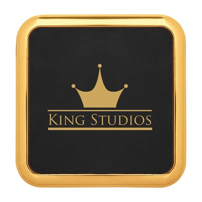 3 5/8" Leatherette Coaster Set with Gold Trim (Single Coaster)