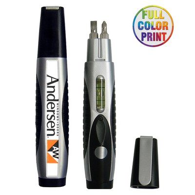 3-in-1 Multi-Tool - Screwdriver - Level and LED Flashlight with Full-Color Dome Logo