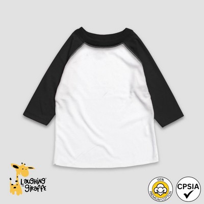 The Laughing Giraffe® Toddler White/Black ¾ Sleeve Raglan T-Shirt w/Folded Hem