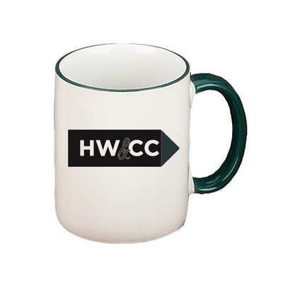 11 Oz. Trim Series C-Handle Mug (White w/ Green Trim)