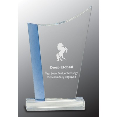 9 1/4" Blue Edge Crystal Crest Award on Clear Base