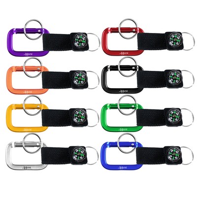 Square Shaped Carabiner with Strap and Compass