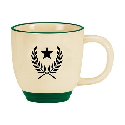 14 Oz. Almond Bistro Mug w/Green Trim