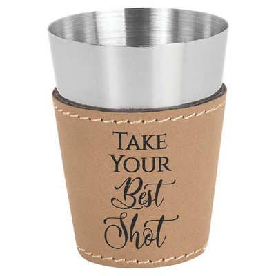 2 oz. Light Brown Leatherette & Stainless Steel Shot Glass