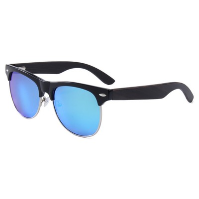 Ebony Wood Sunglasses - Blue Mirror Lenses - Black Frames