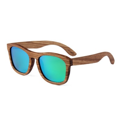 Zebra Wood Sunglasses - Green Mirror Polarized Lenses - Zebra Wood Frames