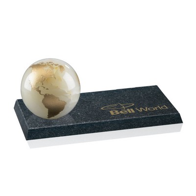 Marble Globe on Granite Base - White