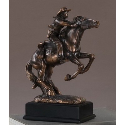 Old Western Cowboy on Horse bronze Figurine - 6.5"H X 4"W