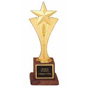 Metal Gold-Tone Modern Star Casting Award w/American Walnut Base (3.5"x 10")