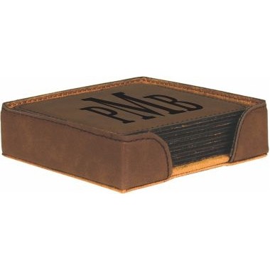 Dark Brown Leatherette Square Coaster Set