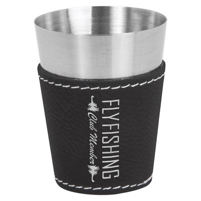 2oz. Black/Silver Leatherette & Stainless Steel Shot Glass