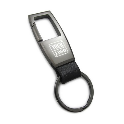 Leather Gun Metal Black Key Chain