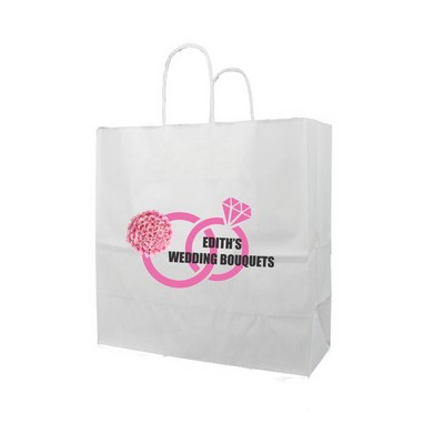 White Kraft Paper Shopping Bag Digital Print (14"x10"x15.5")