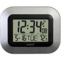 Silver Atomic Digital Wall Clock w/Indoor Temperature & Date