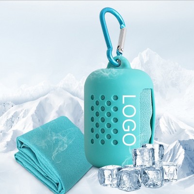 Quick Dry Cooling Towel in Silicone Case Metal Carabiner