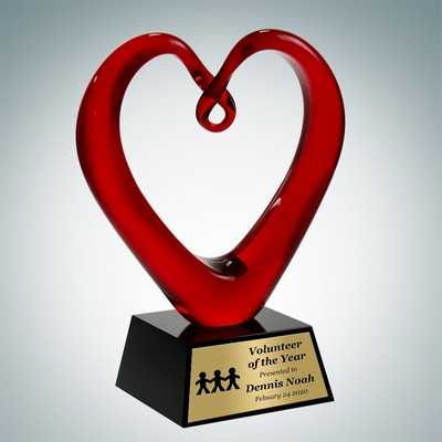 Art Glass The Whole Heart Award w/ Black Base & Gold Plate