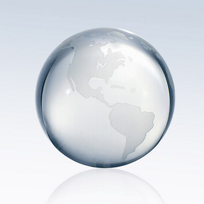 Clear Crystal Globe with Frosted Continents, 4" Diameter