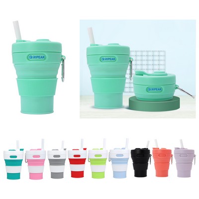 15 Oz. Portable Silicone Foldable Sippy Cup W/Drinking Straw