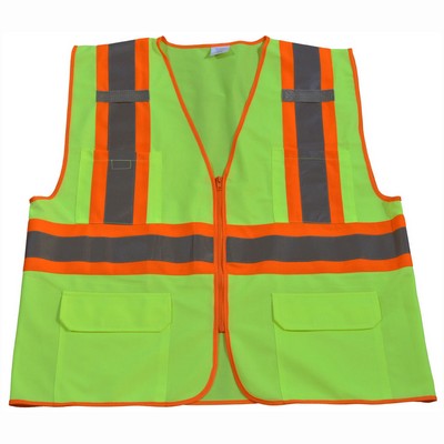 CB1 Lime Solid /Orange Contrast Two Tone DOT ANSI Class 2 Safety Vest