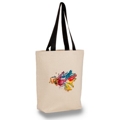 Cotton Canvas Tote Bag w/ Contrast Long Web Handles - Full Color Transfer (15"x16"x4")