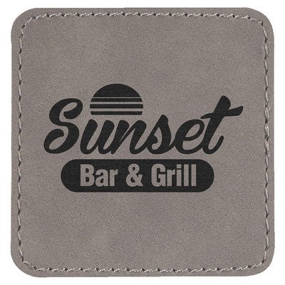 Square Engraved Patch with Adhesive, Gray Faux Leather, 2 1/2" x 2 1/2"