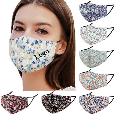 3-layer Patterns Floral Cotton Face Mask With Filter Pocket