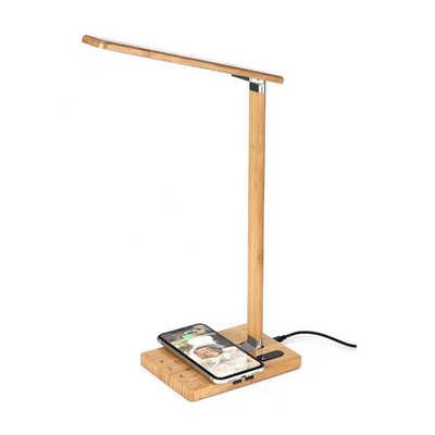 Bamboo desk lamp with wireless charger