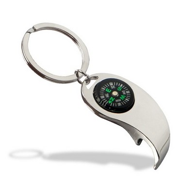 Metal Bottle Opener w/Compass Keychain