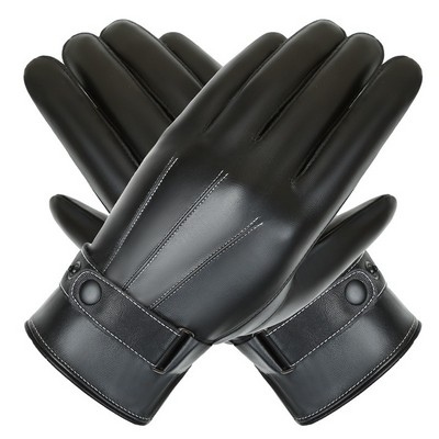 Winter PU Leather Gloves For Men with Soft Lining