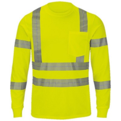 Red Kap™ Long Sleeve Hi-Visibility Performance T-Shirt - Type R, Class 3 - Yellow/Silver