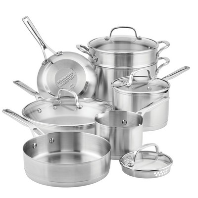 KitchenAid 11pc Stainless Steel 3-Ply Cookware Set