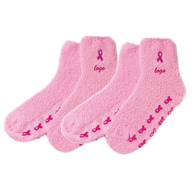 Pink Ribbon Fuzzy Sock