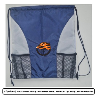 Sublimation Multi-Panel Polyester Drawstring Bag w/ 2 Mesh Bottle Holders