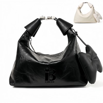 Women's Genuine Leather Ruched Hobo Handbag