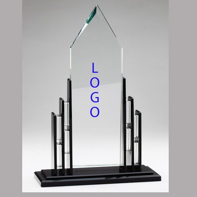 Elegant Crystal Clear Cathedral Award on Black Crystal Base