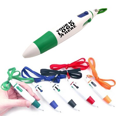 4 Color Ballpoint Pen With Lanyard