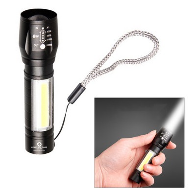 Zoomable Aluminum Rechargeable COB Flashlight