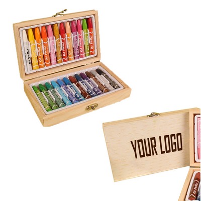 24 Colors Crayons Wooden Box Set