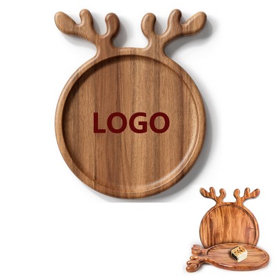 Solid Wood Plate With Antler Handles